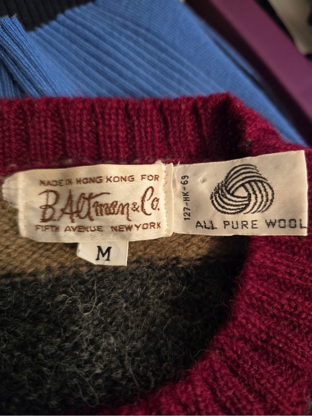 Vintage B. Altman 5th Ave NY 100% Shetland Wool Striped Sweater Crew Neck Preppy - Picture 7 of 7